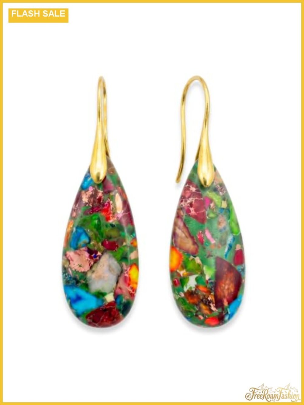 Natural Stone Dangle Earrings Copper Hook Teardrop Boho Handmade Gift